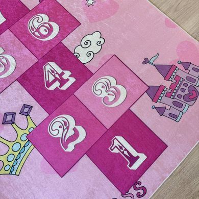 Дитячий килимок &ldquo;Princess Classics Pink&rdquo; &mdash; рожевий килим для дівчинки з класиками та принцесою, антиковзкий безворсовий килим Туреччина