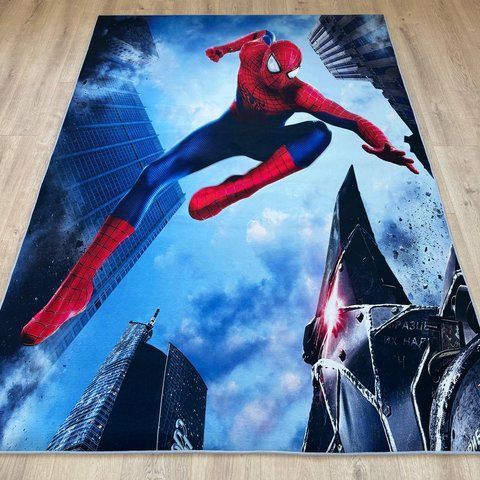 Дитячий килим Людина-Павук Spiderman для хлопчика у дитячу кімнату, безворсовий антиковзкий килим з м&rsquo;якої плюшевої мікрофібри.