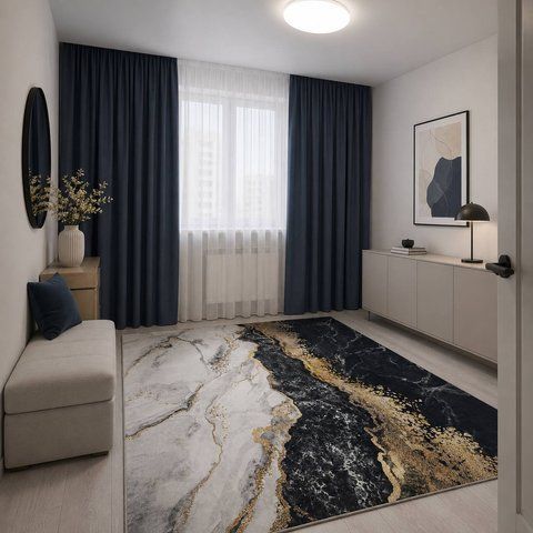 Сучасний килим marble black gold у вітальню або спальню, теплий безворсовий килим з мікрофібри у стилі Pinterest.м