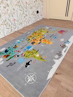 Дитячий килим Сірий Карта Світу (Атлас) з тваринами Туреччина
