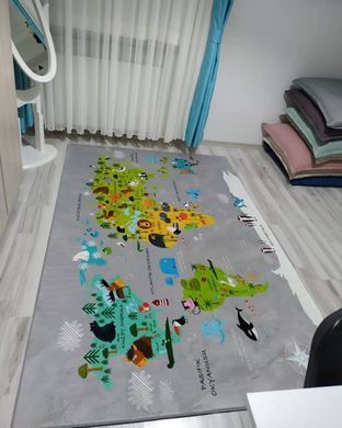 Дитячий килим Сірий Карта Світу (Атлас) з тваринами Туреччина