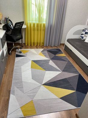 Килим на підлогу геометричний сіро-жовтий Nordic Prism Yellow у вітальню, спальню