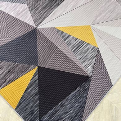 Килим на підлогу геометричний сіро-жовтий Nordic Prism Yellow у вітальню, спальню