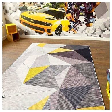 Килим на підлогу геометричний сіро-жовтий Nordic Prism Yellow у вітальню, спальню