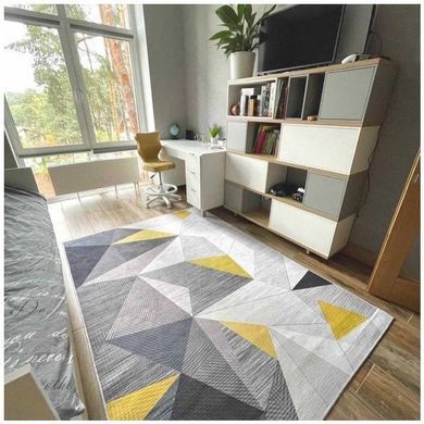 Килим на підлогу геометричний сіро-жовтий Nordic Prism Yellow у вітальню, спальню