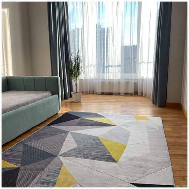 Килим на підлогу геометричний сіро-жовтий Nordic Prism Yellow у вітальню, спальню