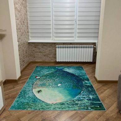 Стильный детский ковёр с рыбой в морском стиле для мальчика, девочки и подростка. Плюшевая микрофибра, антискользящая основа, размеры 160х230 и 200х300 см.
