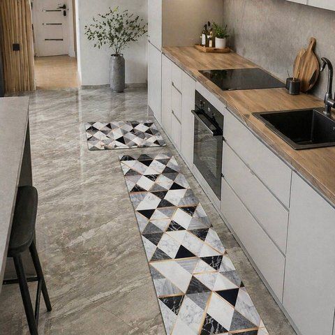 Комплект килимів для кухні &laquo;Marble Geometry&raquo; (ПВХ, 8 мм), мармуровий принт