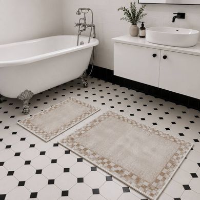 Комплект килимків для ванної 60&times;100 + 60&times;80 см, бежевий клітинка