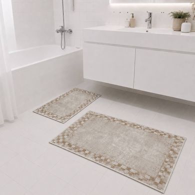 Комплект килимків для ванної 60&times;100 + 60&times;80 см, бежевий клітинка
