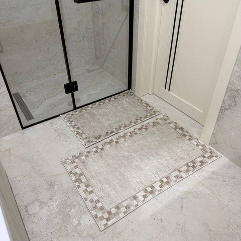 Килимки для ванної 60&times;100 + 60&times;80 см, бежевий клітинка