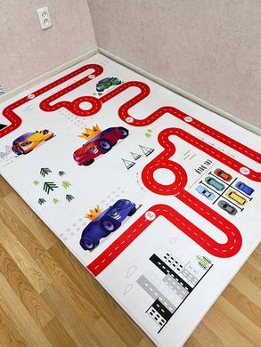 Дитячий безворсовий килимок &laquo;Гоночна траса для машинок&raquo; &mdash; теплий килим у дитячу кімнату