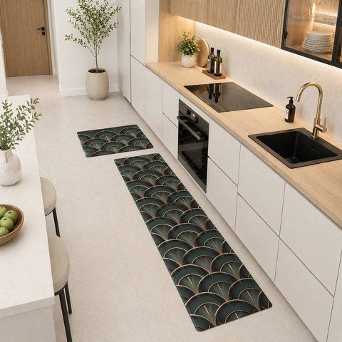 Комплект кухонних килимів &laquo;Emerald Lux&raquo; (ПВХ, 8 мм), смарагдовий мармур