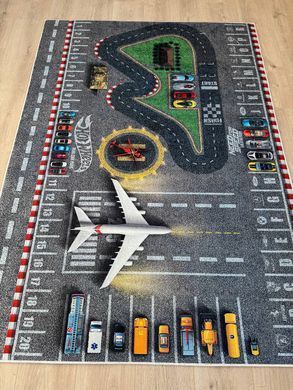 Дитячий килим Hot Wheels з гоночною трасою, машинками та літаком Soft Collection &laquo;Великий старт&raquo;