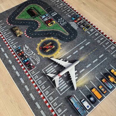Дитячий килим Hot Wheels з гоночною трасою, машинками та літаком Soft Collection &laquo;Великий старт&raquo;